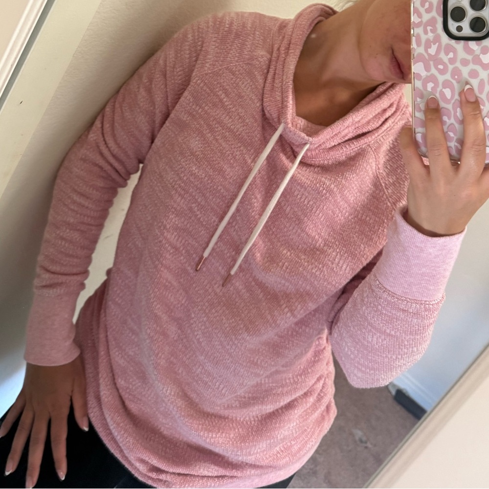 Women's Maternity Pink Cowl Neck Top with Hoodie Strings Size Large